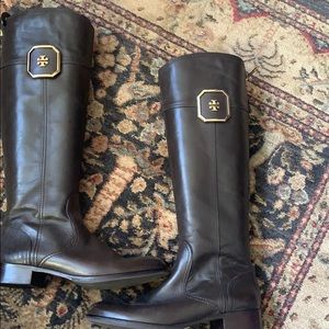 TORY BURCH brown leather riding boots